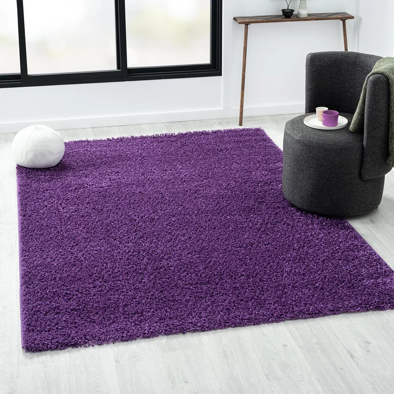 Teppich Prime Shaggy Hochflor Langflor Einfarbig Modern Lila für Wohnzimmer, Schlafzimmer, kinderzimmer