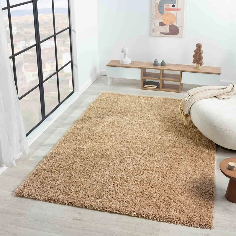 Teppich Prime Shaggy Hochflor Langflor Einfarbig Modern Beige für Wohnzimmer, Schlafzimmer, küche