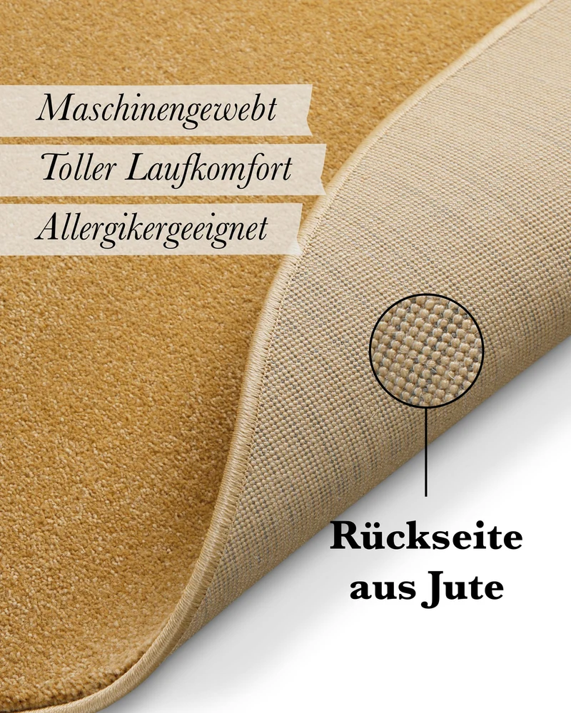 Kurzflorteppich Rund Ocker Gelb "Freja" WECONhome Basics