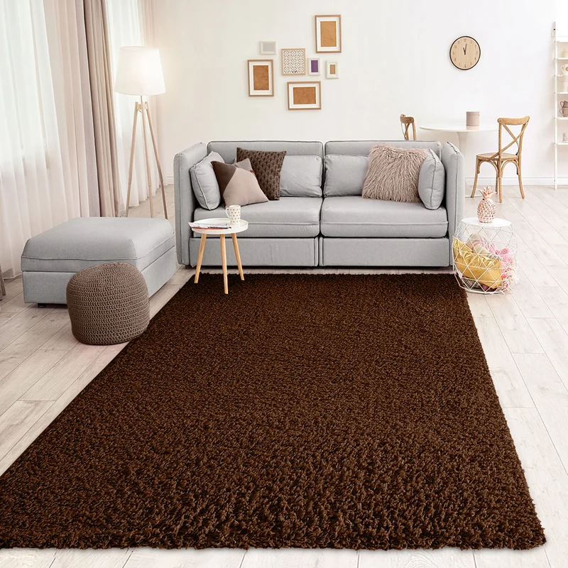 Prime Shaggy Hochflor Langflor Teppich Einfarbig Modern Braun
