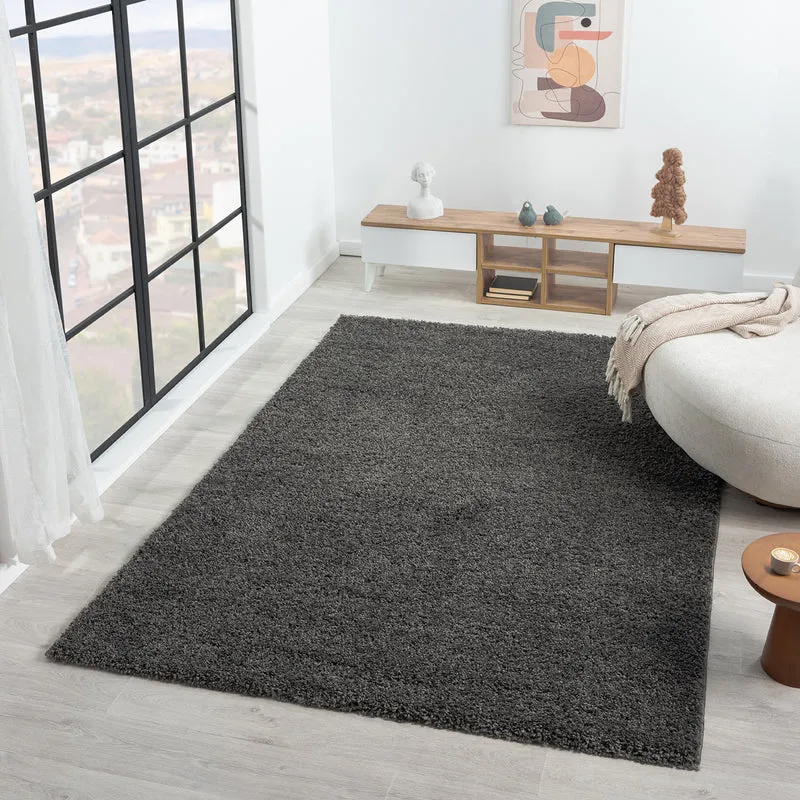 Prime Shaggy Hochflor Langflor Teppich Einfarbig Modern Anthrazit Dunkelgrau