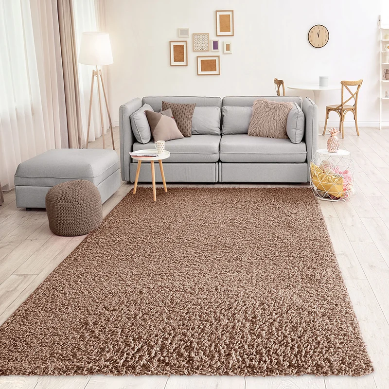 Prime Shaggy Hochflor Langflor Teppich Einfarbig Modern Nougat Hellbraun