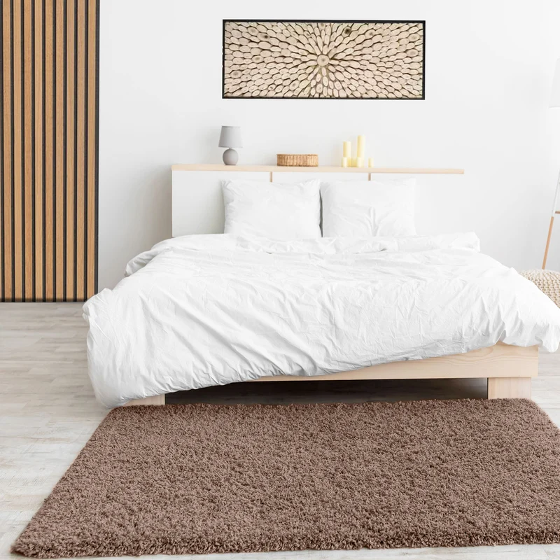 Prime Shaggy Hochflor Langflor Teppich Einfarbig Modern Nougat Hellbraun