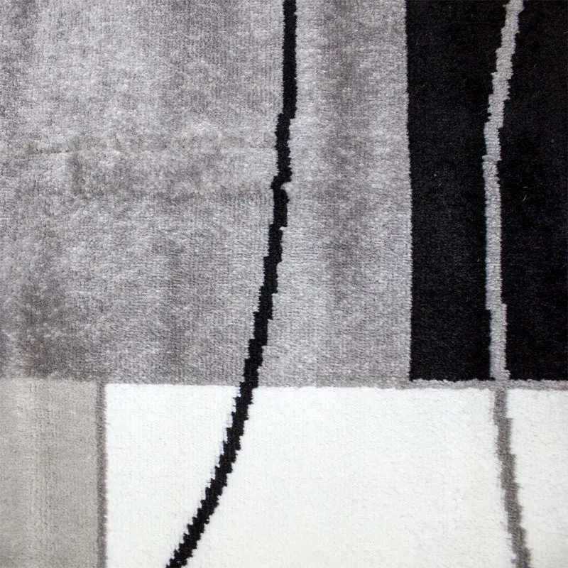 Teppich kurzflor Modern Retro Stil mit Bordüre Grau Schwarz Weiß für Wohnzimmer, Schlafzimmer, kinderzimmer