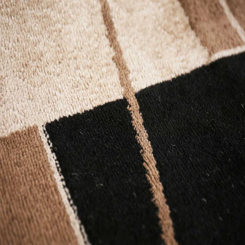 Teppich kurzflor Modern Retro Stil mit Bordüre Braun Beige Schwarz für Wohnzimmer, Schlafzimmer, kinderzimmer