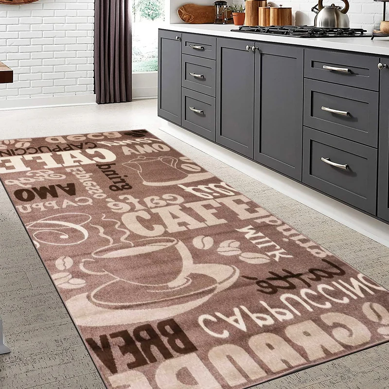 Küchenteppich Teppichläufer Coffee Modern Kaffee Design in Braun Beige Teppich für Lounge oder Küche