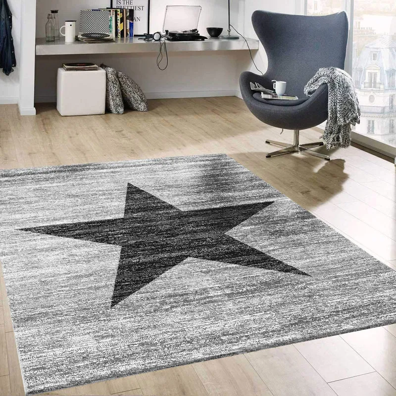 Stern Jugendzimmer Wohnzimmer teppich Grau Trendiger Kurzflor Teppich Stern Stylish Accessoire