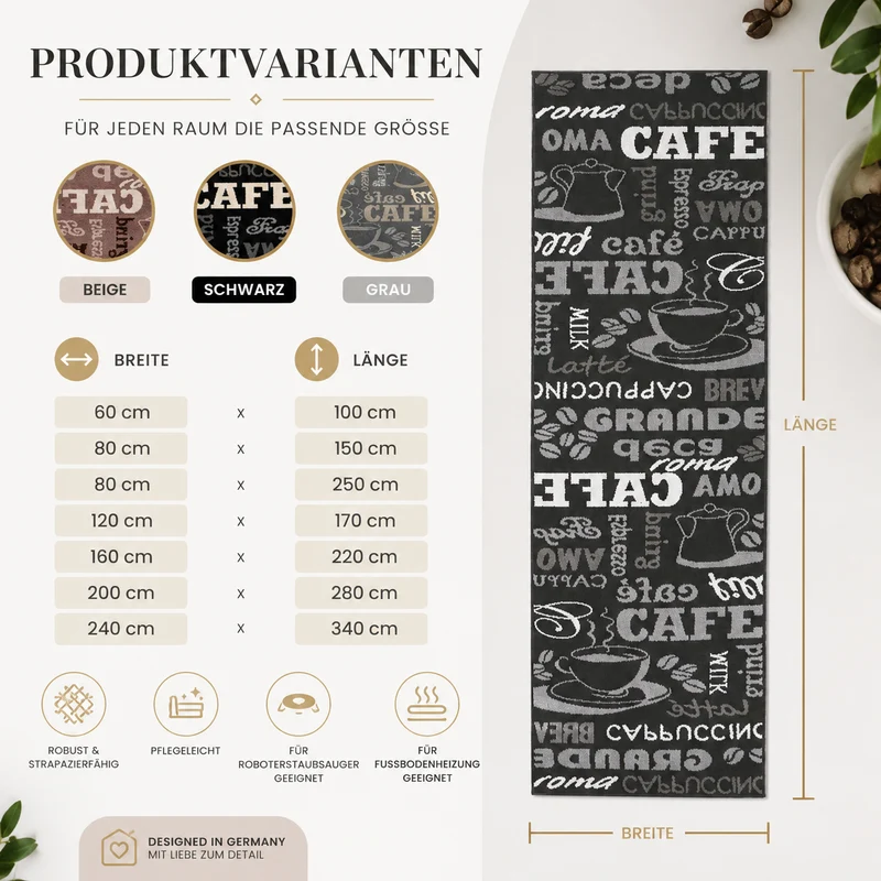 Küchenteppich Grau Trendiger Kaffee Teppich, Teppichläufer Kaffee Muster Läufer