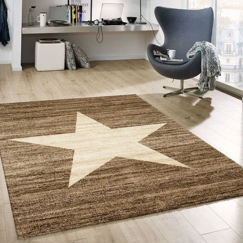 Milano9121 Beige Trendiger Kurzflor Teppich, Sternmuster