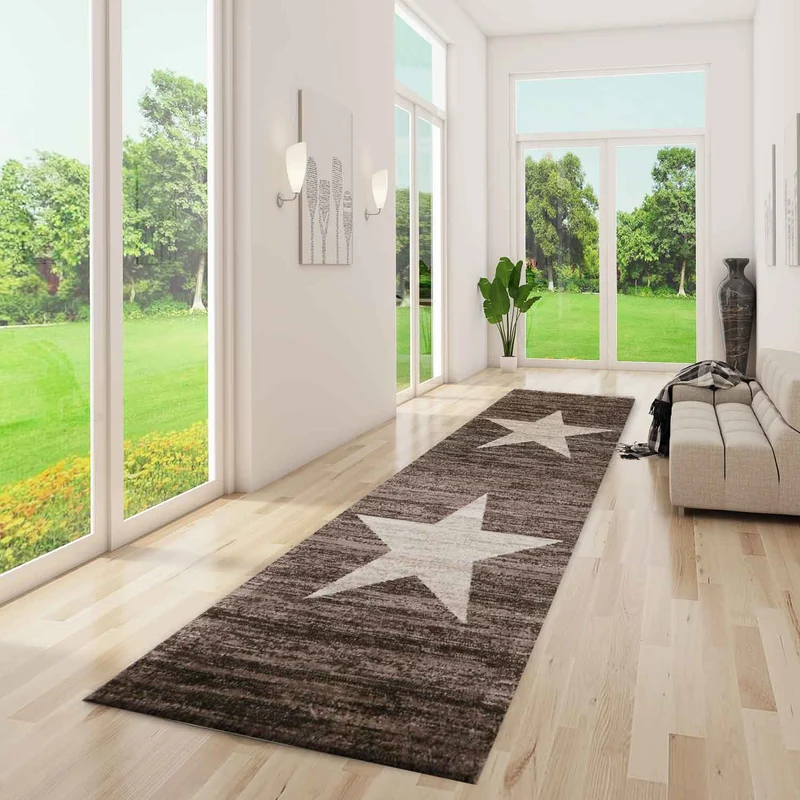 Milano9121 Beige Trendiger Kurzflor Teppich, Sternmuster