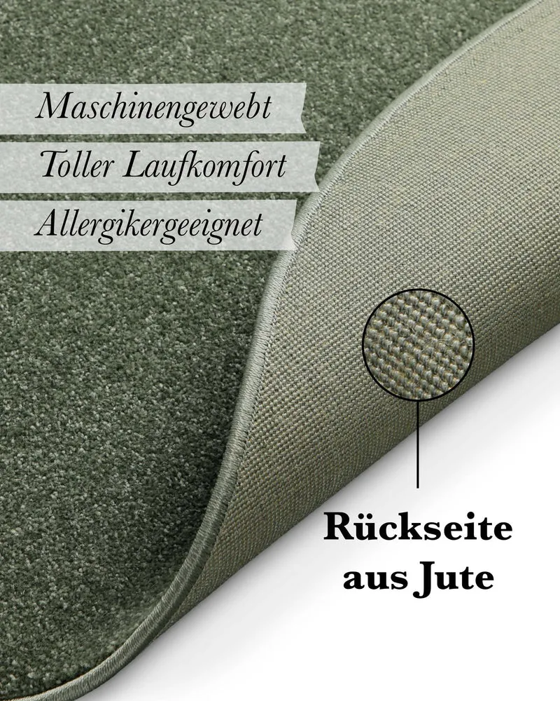 Kurzflorteppich Rund Laub Grün "Freja" WECONhome Basics