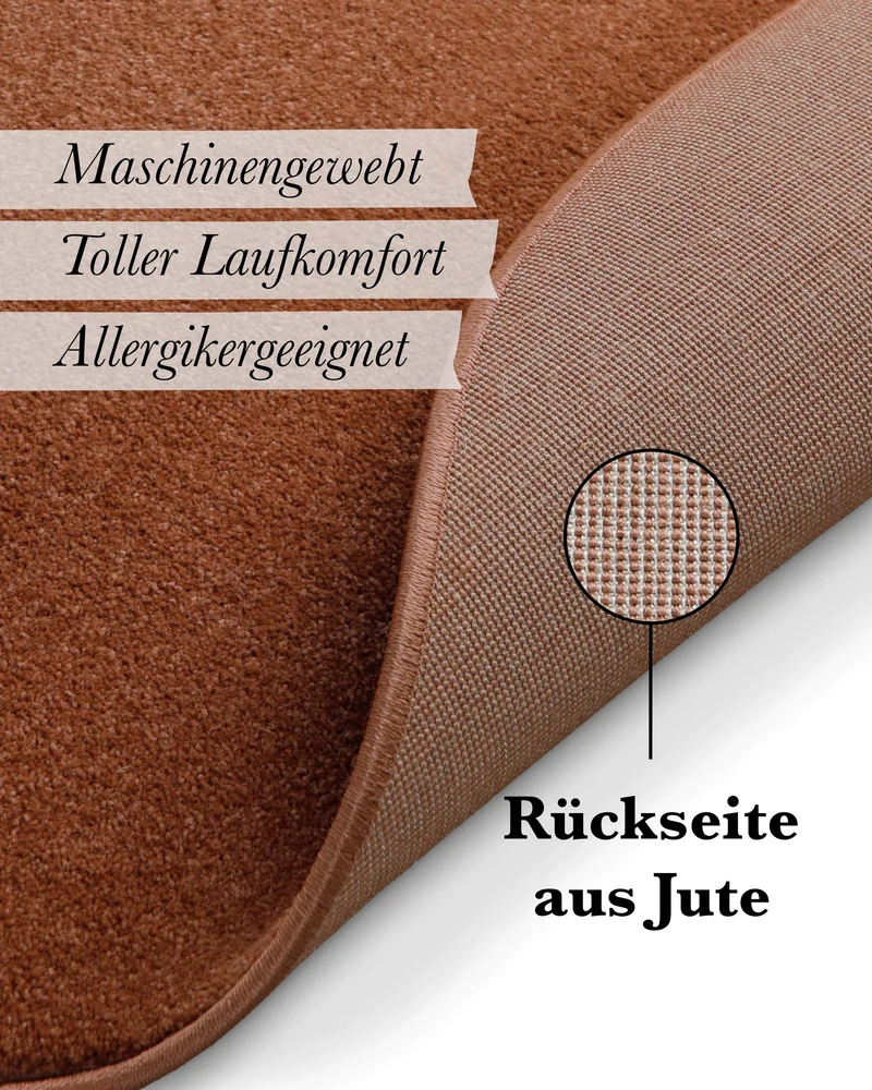 Kurzflorteppich Rund Ziegel Rot "Freja" WECONhome Basics