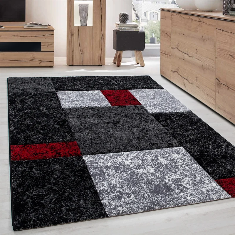 Carpettex Kurzflor Teppich Konturenschnitt Karo Meliert Waschbar