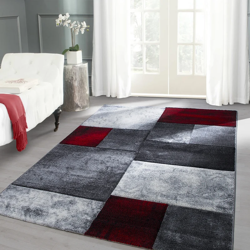 Carpettex Kurzflor Teppich Konturenschnitt Karo Meliert Waschbar