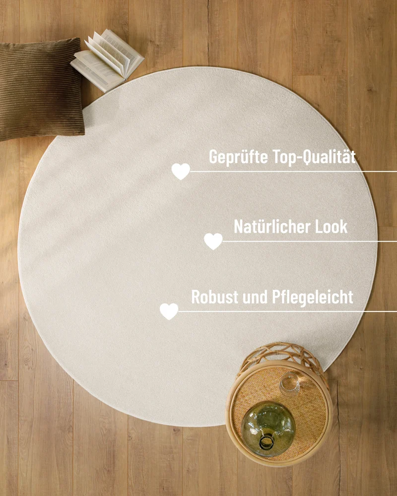 Esprit Kurzflorteppich Rund Creme Weiß "Vegas"