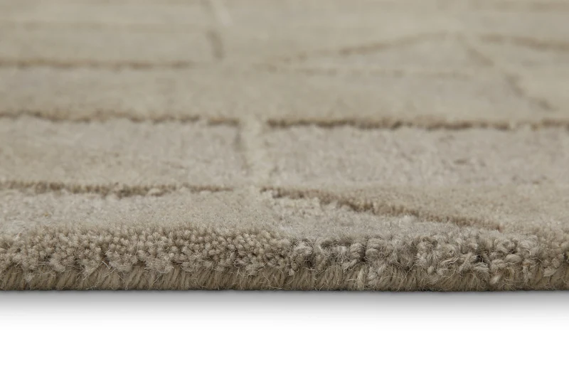 Kurzflor Teppich Rund Sand Beige aus Schurwolle "Hamptons THIRTYSEVEN" WECONhome