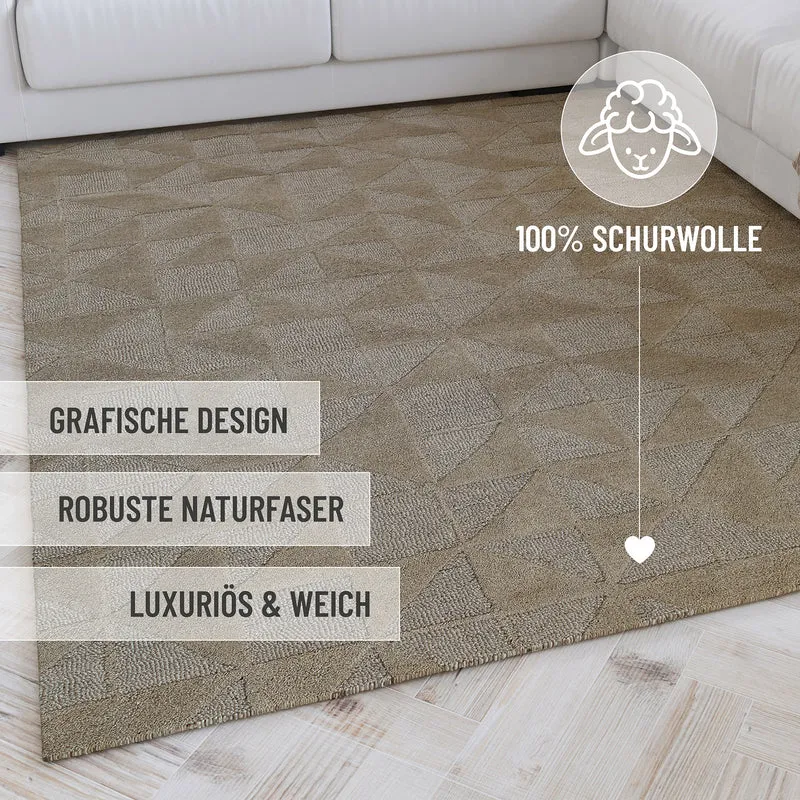 Kurzflor Teppich Rund Sand Beige aus Schurwolle "Hamptons THIRTYSEVEN" WECONhome