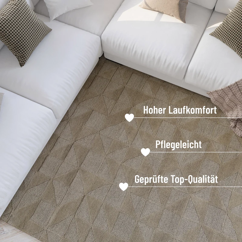 Kurzflor Teppich Rund Sand Beige aus Schurwolle "Hamptons THIRTYSEVEN" WECONhome