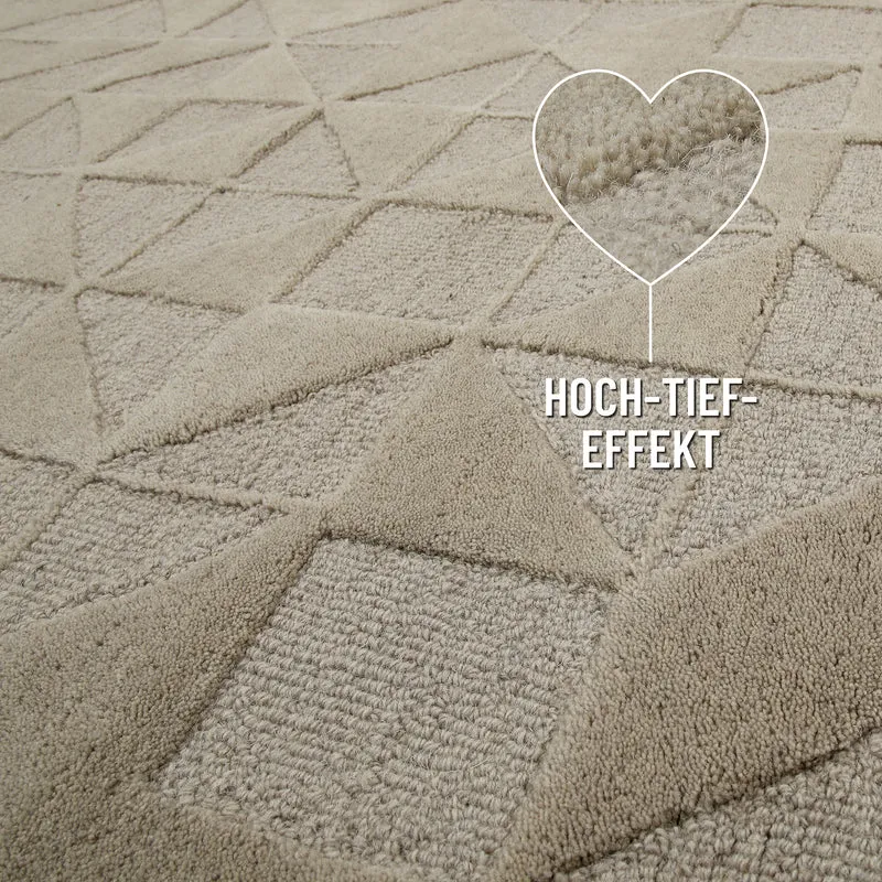 Kurzflor Teppich Sand Beige aus Schurwolle "Hamptons THIRTYSEVEN" WECONhome