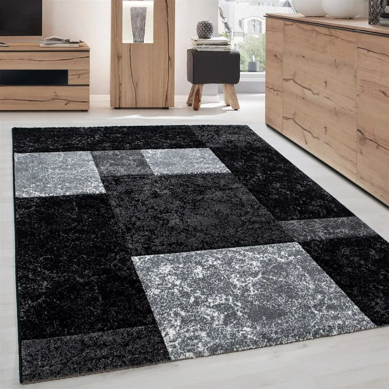 Carpettex Kurzflor Teppich Konturenschnitt Karo Meliert Waschbar