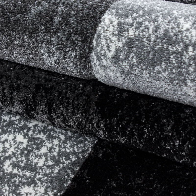 Carpettex Kurzflor Teppich Konturenschnitt Karo Meliert Waschbar