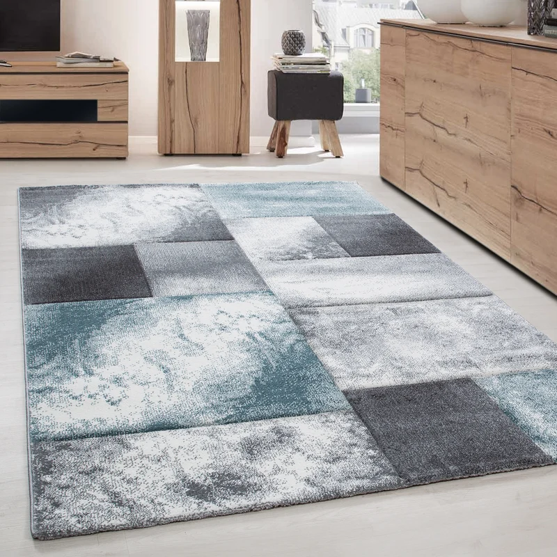Carpettex Kurzflor Teppich Konturenschnitt Karo Meliert Waschbar