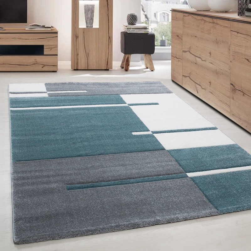 Carpettex Kurzflor Teppich Konturenschnitt Karo Meliert Waschbar