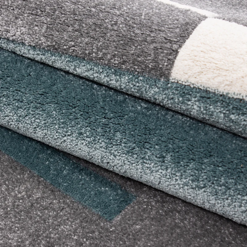 Carpettex Kurzflor Teppich Konturenschnitt Karo Meliert Waschbar