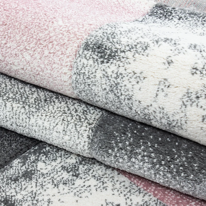 Carpettex Kurzflor Teppich Konturenschnitt Karo Meliert Waschbar