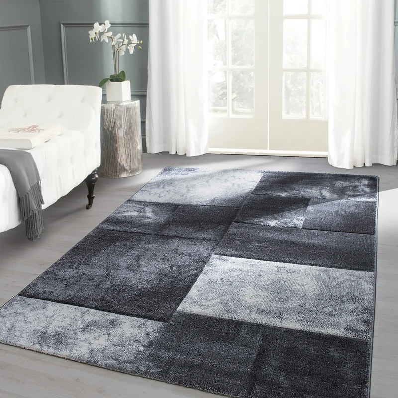 Carpettex Kurzflor Teppich Konturenschnitt Karo Meliert Waschbar