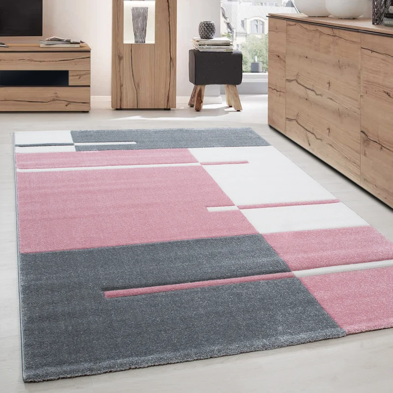Carpettex Kurzflor Teppich Konturenschnitt Karo Meliert Waschbar