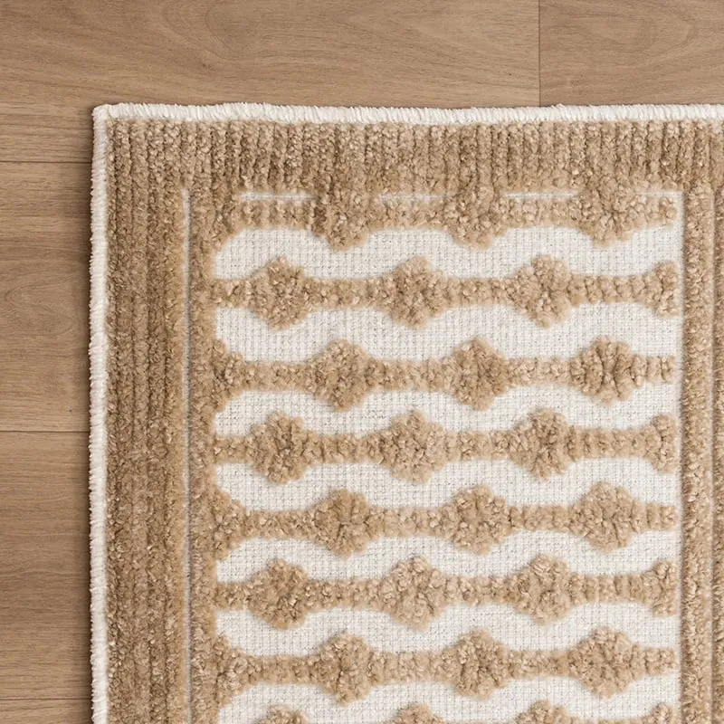 Waschbarer Teppich - Dunya Geo Beige Weiß