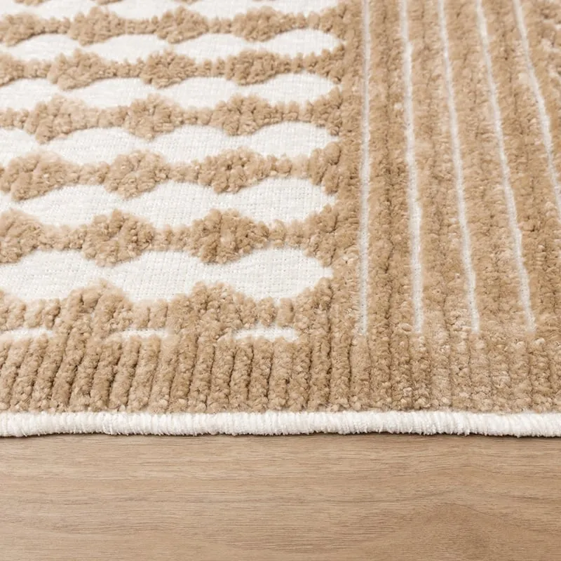 Waschbarer Teppich - Dunya Geo Beige Weiß