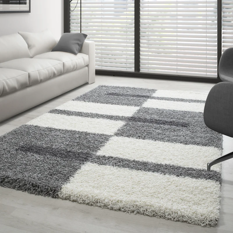 Carpettex Hochflor Teppich Shaggy Karo Weich Pflegeleicht