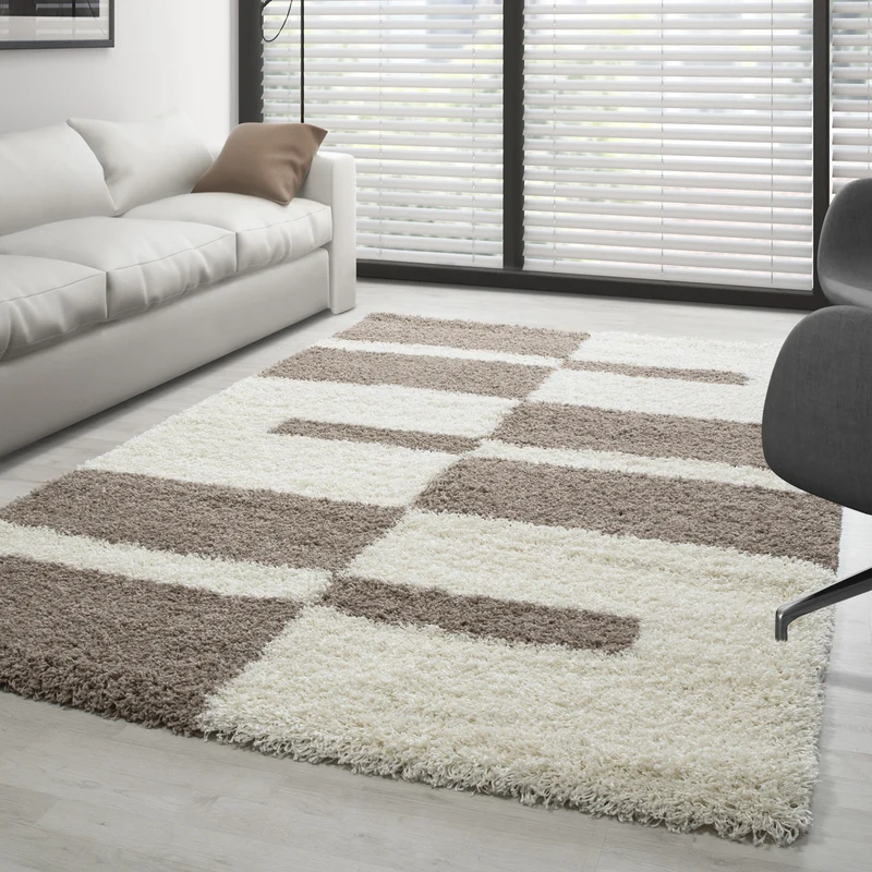 Carpettex Hochflor Teppich Shaggy Karo Weich Pflegeleicht