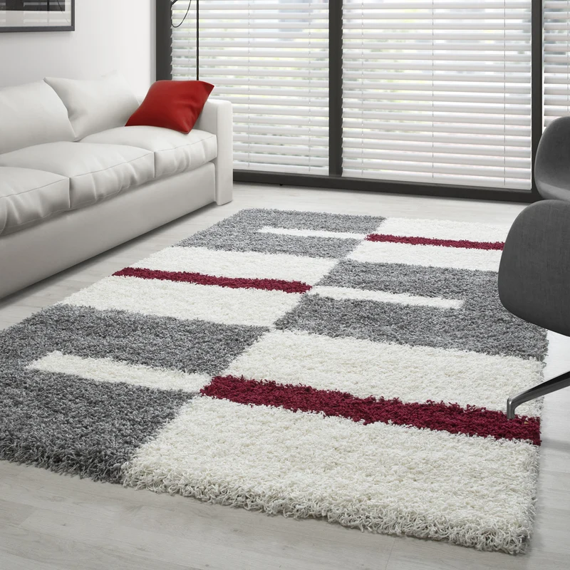 Carpettex Hochflor Teppich Shaggy Karo Weich Pflegeleicht