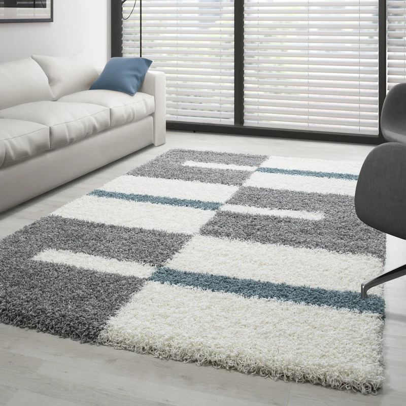 Carpettex Hochflor Teppich Shaggy Karo Weich Pflegeleicht