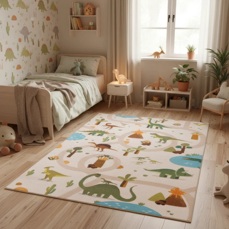 Carpettex Kinderteppich Dinosaurier Dino Straßen Spielteppich