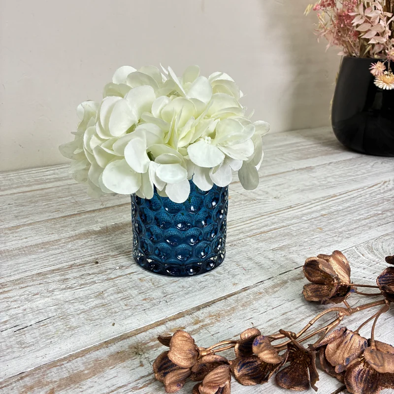 Teelichthalter Windlicht Blumentopf Pflanzentopf Glas Blau Wabenmuster Gebraucht