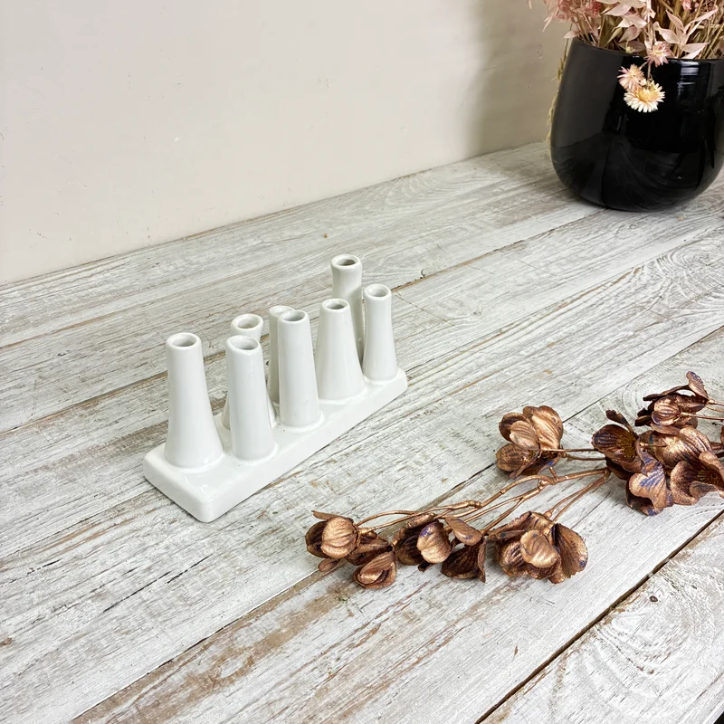 Keramik Mehrfach-Vase 8 Öffnungen Röhrenvase Weiß Vase Gebraucht