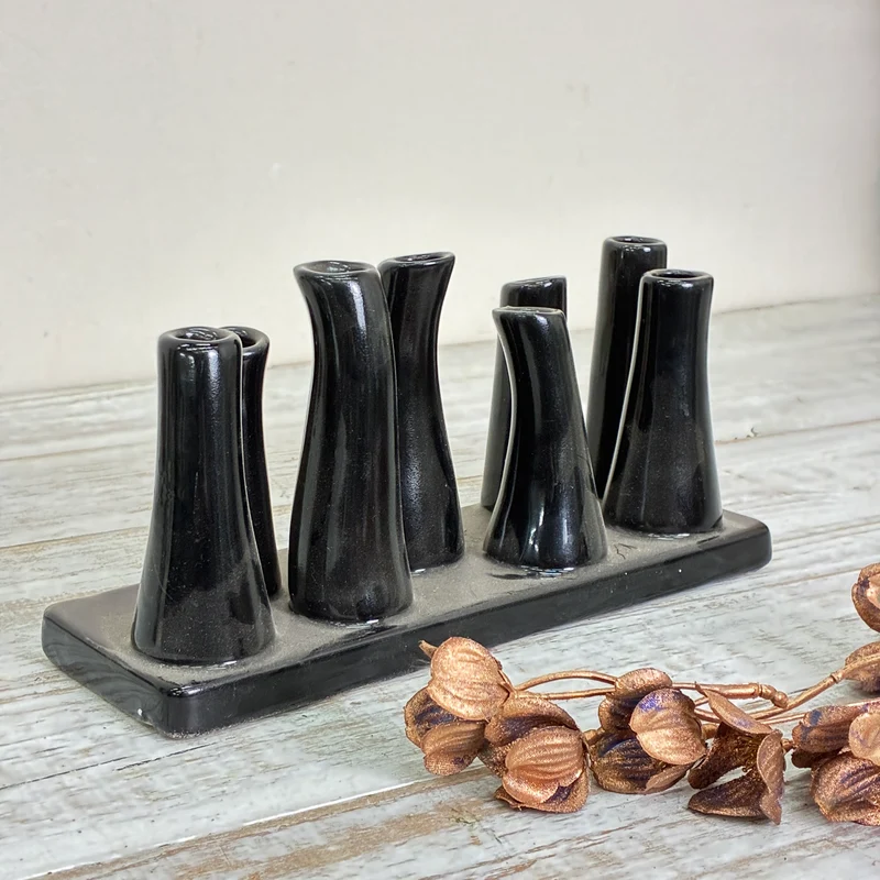 Keramik Mehrfach-Vase 8 Öffnungen Röhrenvase Schwarz Vase Gebraucht