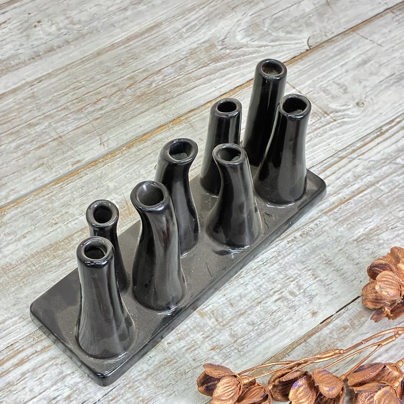 Keramik Mehrfach-Vase 8 Öffnungen Röhrenvase Schwarz Vase Gebraucht