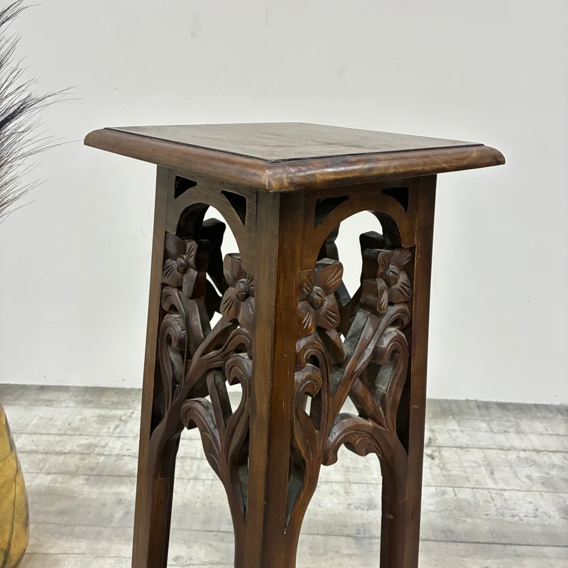 Vintage Telefontisch Pflanzensäule Hoch Holz Schnitzerei Antik Tisch Gebraucht