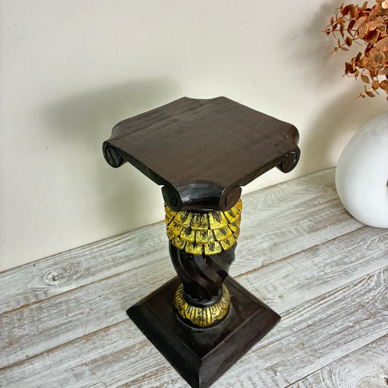 Vintage Säule Podest Blumenständer Holz Geschnitzt Schwarz Gold Antik Gebraucht