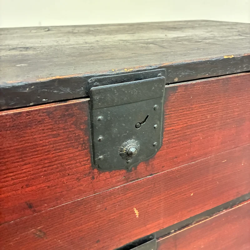 Asiatische Tansu Kommode Holz Braun Schwarz Eisenbeschläge Schrank Antik Gebraucht