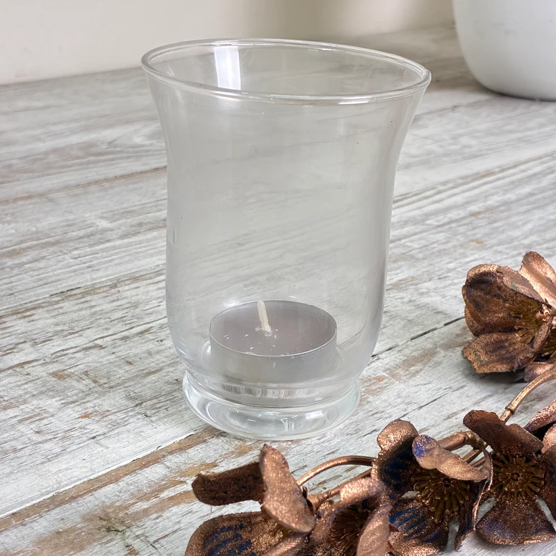 Glas-Teelichthalter Windlicht Tischvase Becherform Transparent Klarglas Gebraucht