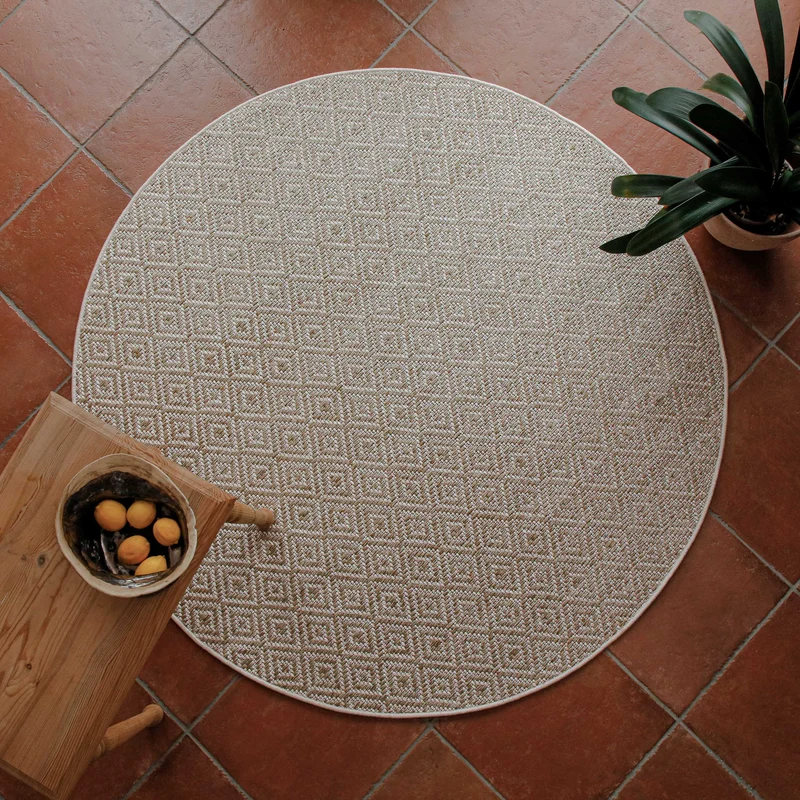 In- & Outdoor Teppich Rund Creme Weiß, pflegeleicht & wetterfest "Miami Beach" WECONhome