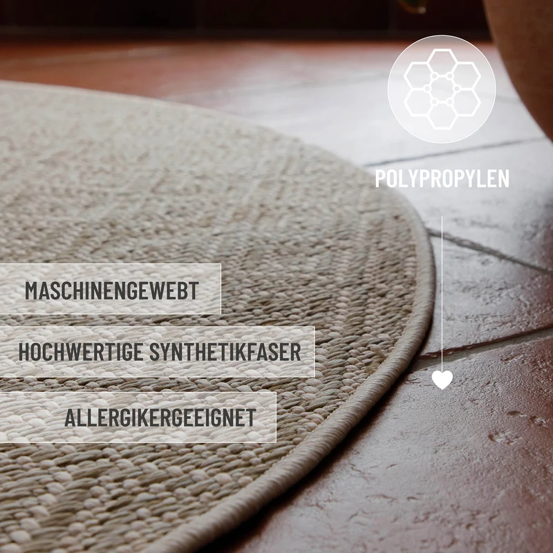 In- & Outdoor Teppich Rund Creme Weiß, pflegeleicht & wetterfest "Miami Beach" WECONhome