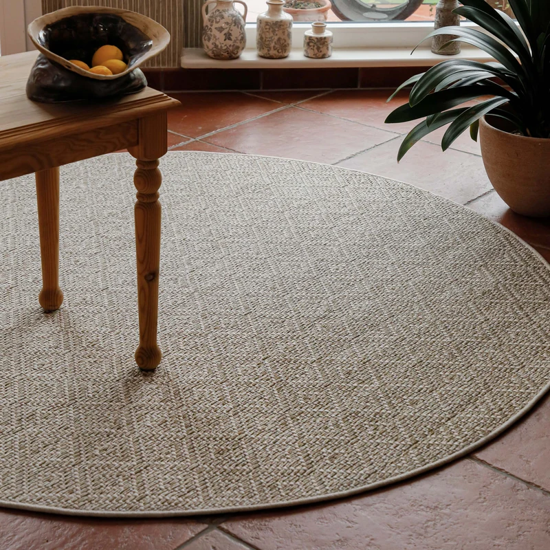 In- & Outdoor Teppich Rund Creme Weiß, pflegeleicht & wetterfest "Miami Beach" WECONhome