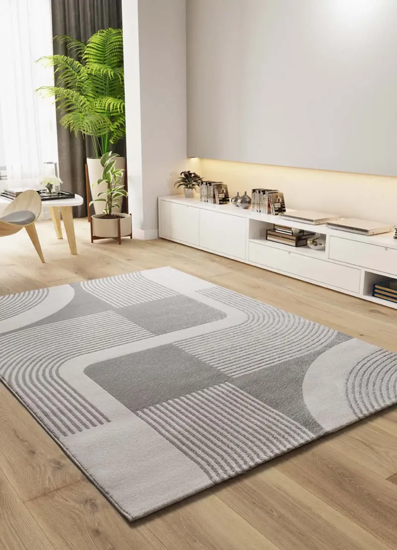 Alfombra geométrica con relieve Flora 12960 Plata